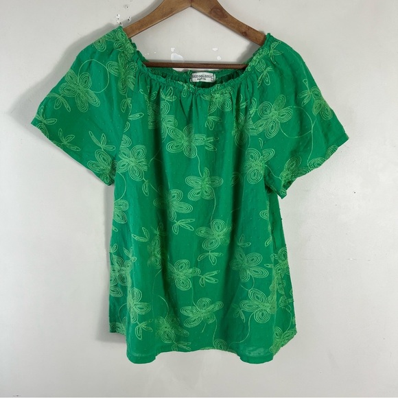 Terzo Millennio Green Size Large Made In Italy Cap Sleeve Embroidered Top Flowy - Picture 2 of 10